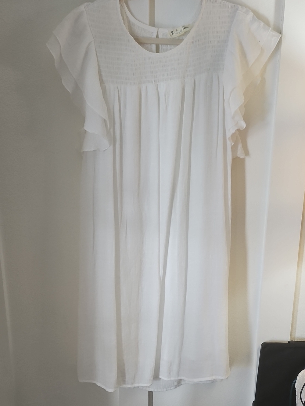 White Flutter Sleeve Mini Dress by unknown